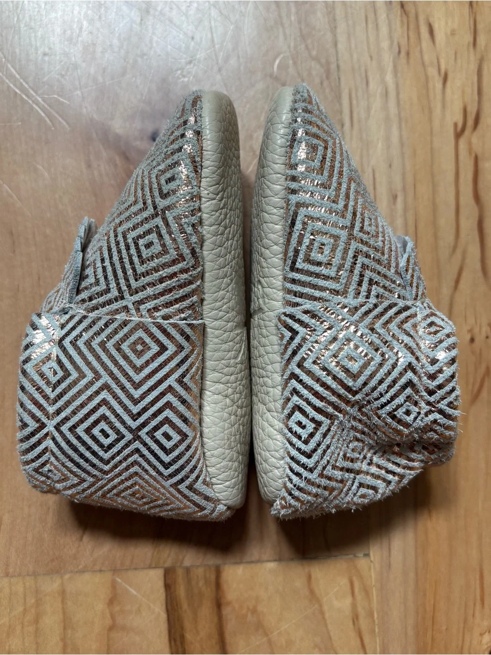 Freshly Picked Baby Toddler Metallic Geometric Leather Moccasins - Gold & Cream